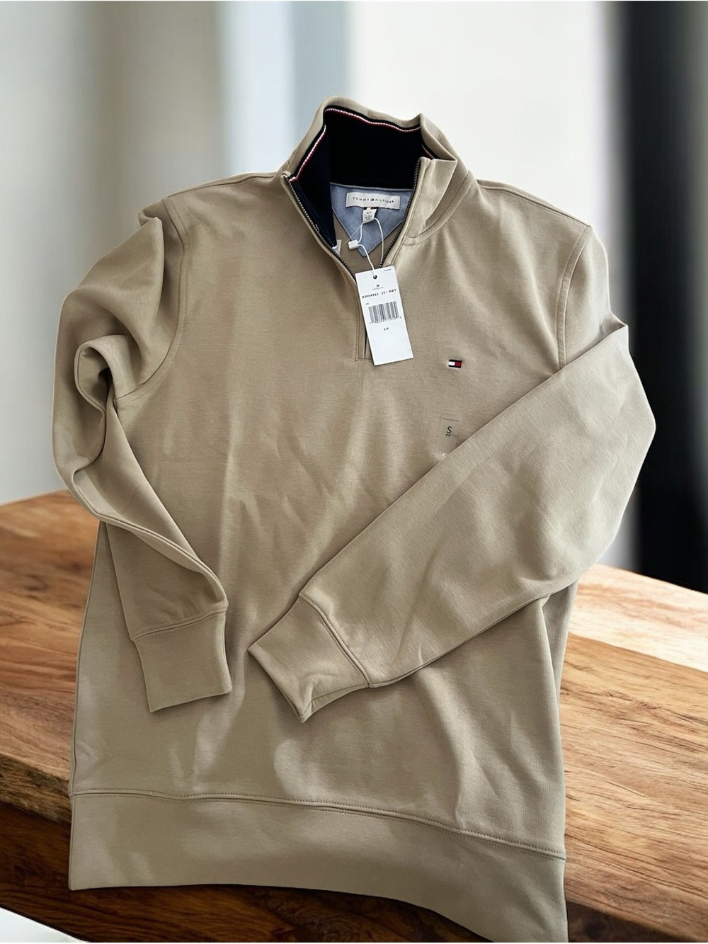 Tommy Hilfiger Men’s Quarter-Zip Pullover Sweater - Beige in size small
